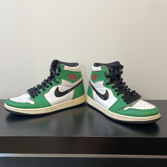 NIKE AIR JORDAN 1 HIGH TOP OG LUCKY GREEN WHITE SHOES SNEAKERS size 9 - Picture 8 of 15